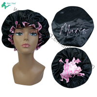 Bonnet de douche en satin à double couche avec logo personnalisé, bonnet de nuit populaire, bonnet de cheveux en satin de designer, grand bonnet