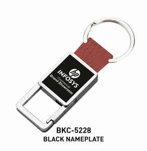 Llavero de Cuero y Metal con Placa de Identificación Negra, Anillo para Llaves Premium para Regalos Promocionales de Marca Corporativa - Product Image 1