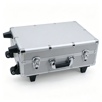 Valise trolley en aluminium argenté avec roulettes intégrées, poignée télescopique, serrure et mousse EVA découpée sur mesure, mallette à outils rigide à roulettes