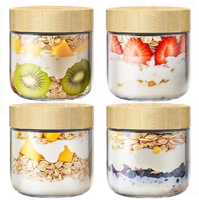 Wadah Kedap Udara Persegi Panjang 16oz dengan Tutup Kayu Bambu, Serbaguna untuk Yogurt, Kacang, Sereal, Stoples Penyimpanan Kaca