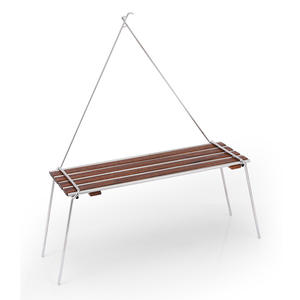Mesa Multifuncional de Acero Inoxidable para Acampar al Aire Libre, Mesa de Picnic Portátil de Madera de Haya con Luz - Product Image 1