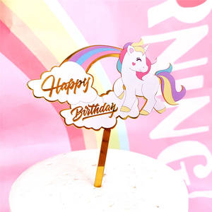 Proveedor de decoración de pasteles Nueva Venta caliente <span class=keywords><strong>Unicornio</strong></span> de dibujos animados Feliz cumpleaños Acrílico Cake Topper Cake Decoración Proveedor - Product Image 2
