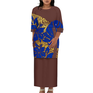 Hoge Kwaliteit Custom Elei Tribal Print Jurken Polynesische Puletasi Met Knoop Lange Maxi Jurk Grote Maat Dames Jurk 2 Stuk - Product Image 5