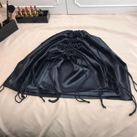 Grand sac pochette en satin de soie noir avec logo personnalisé de luxe de haute qualité sac à poussière à cordon pour sacs à main pour sacs à perruques emballage de cheveux