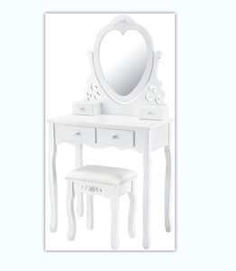 Coiffeuse avec miroir, tabouret et 4 tiroirs, style campagnard blanc, en MDF, pour filles et enfants - Product Image 1