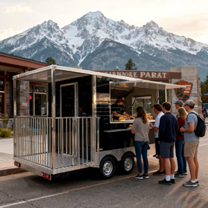 Food Truck Completamente Attrezzato per Smoothie, Dessert e Ciambelle con Ombrellone e Sedute Laterali - Product Image 1