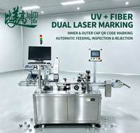Inspection par marquage laser pour les bouchons de bouteilles en plastique avec alimentation automatique, vérification du code QR, collecte de données et rejet des défauts
