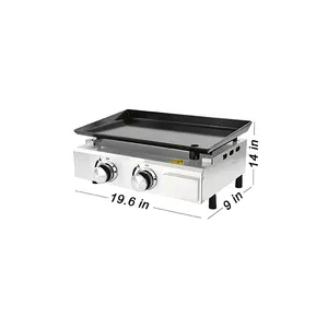 OO YOOYIST Horno estofado comercial en parrilla antiadherente Sartén Flat Top Griddle Grill Station Dos quemadores