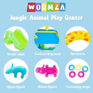Parc aquatique pour enfants Jungle Animal Play Center avec toboggan et pulvérisateur, piscine pour enfants, jouet aquatique d'été pour jardin extérieur, 1025 x 75 pouces - Product Image 4