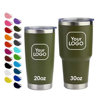 Gobelet isotherme à double paroi avec revêtement en poudre, personnalisé avec logo, 20 oz, 30 oz, en acier inoxydable, tasse à café de voyage avec couvercle