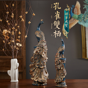 Estatua de Pavo Real Azul Dorado, Adorno de Resina, Nuevo Estilo Chino, Decoración para Sala de Estar u Oficina - Product Image 2