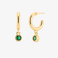 LUCKYJIU Fabricant de bijoux sur mesure, boucles d'oreilles créoles rondes en acier inoxydable plaqué or 18 carats, résistantes à l'eau et au ternissement, avec émeraude CZ