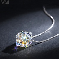 Collier pendentif carré en cristal YM Rainbow, collier en cristal Aurora Sugar Cube avec chaîne en argent plaqué