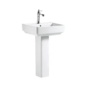 Medyag OEM Lavabo à rinçage manuel carré classique 3 trous sur pied lavabo rectangulaire pour salle de bain