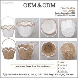 <span class=keywords><strong>Cesta</strong></span> de Almacenamiento Tejida con Cuerda de Papel con Borde Festoneado, Asa Desmontable, para Pascua, Flores, Regalos de Boda, Decoración de Guardería, Organizador Personalizado - Product Image 2