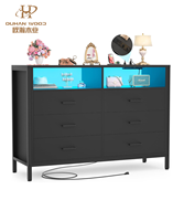 Commode en bois à 6 tiroirs avec éclairage LED et prise de courant, meuble de rangement haut pour chambre à coucher, salon, couloir, entrée, meuble TV