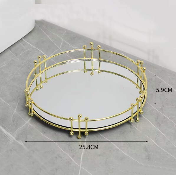2317j-2502 ถาดกระจกทรงกลม 25ซม.-ทอง