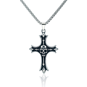 Großhandel Gothic Punk Edelstahl Schädel Anhänger Trendy Cross Fantasy Link Kette Halsketten Christian Schmuck <span class=keywords><strong>Promo</strong></span> Geschenk - Product Image 1