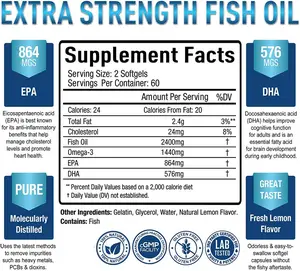 Capsules d'huile de poisson OEM, vente en gros, supplément Omega 3