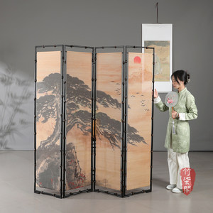 Bamboo Screen Foldable Room Divider Chinese Style Printed Art Panel For Living Room Tea House Partition Decor - Product Image 2