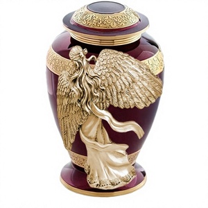 Aile dorée d'angle divin Urne en métal de grande taille personnalisée pour adultes de style américain pour les cendres - Product Image 1