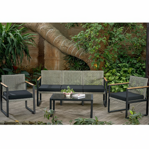 Gran oferta, juego de conversación de Patio duradero y cómodo de 4 piezas para muebles de exterior y jardín para sala de estar, comedor, hoteles - Product Image 1