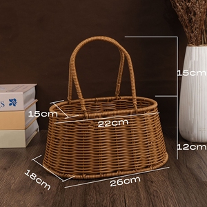 Keranjang Penyimpanan Anyaman Plastik Rotan Serbaguna dan Tahan Lama dengan Pegangan, Tas Belanja Portabel untuk Liburan Pantai, Hadiah - Product Image 6
