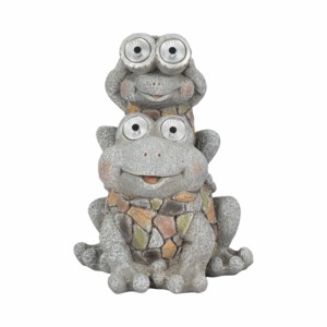 Statue de grenouilles chevauchant un cochon, yeux solaires, aspect pierre, ornement de jardin, décoration extérieure, porche avant, patio - Product Image 1