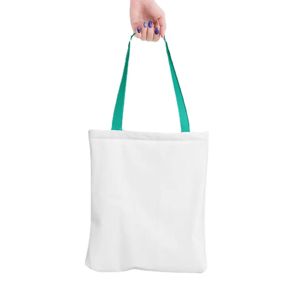 กระเป๋าผ้าโพลีสีขาวสำหรับผู้หญิง,ถุงช้อปปิ้ง DIY มือจับสีล้วนสำหรับเป็นของขวัญงานฝีมือสำหรับโรงเรียน