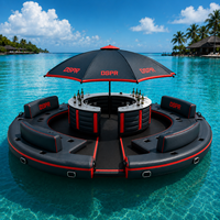 Plateforme flottante gonflable commerciale avec île aquatique, bar château et ponton lounge pour hôtels, resorts, fêtes et événements aquatiques