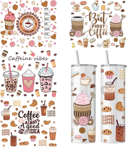 Wholesale UV Printing DTF Cup Wrap 4 <b>Sheets</b> Waterproof Customized Coffee Milk Tea Cake Ice Cream Transfers - Product Image 1