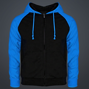 Sudadera con capucha unisex negra y azul bordada, de forro polar con cremallera y manga raglán, estilo casual, para invierno, de ajuste holgado. - Product Image 4