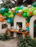 Kit d'arche de ballons personnalisée sur le thème des dinosaures avec bannière Dino et bannière Joyeux Anniversaire, ballons jungle pour enfants garçons