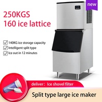 Machine à glaçons commerciale à faible MOQ, 250 kg/24h, refroidissement par air, commande tactile, stockage de 220 kg de glaçons, pour hôtels et cafés