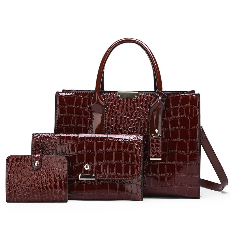 New Fashion Crocodile PU Leather Handbags for Women Large Shoulder Bag Ladies Tote Satchel Purse 3pcs Set