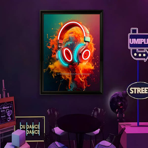 Headphones LED picture frame neon indoor hanging <b>wall</b> decoration luminous hanging painting USB powered <b>dimmable</b> ambient <b>light</b> 5V - Product Image 5