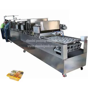 Automatic Instant Noodle Bowl Aluminum Foil lid Sealing Machine 4 Lines Rice Vermicelli Foods Container Tray Packing Machinery