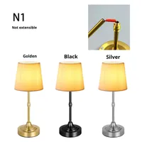 Lampe de bureau LED moderne simple et créative Abat-jour en tissu Cadre métallique Chargement USB 3 couleurs à intensité variable Contrôle tactile Batterie flexible