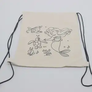 Çocuk DIY boyama kendi boyama pamuk kanvas sırt çantası İpli çanta