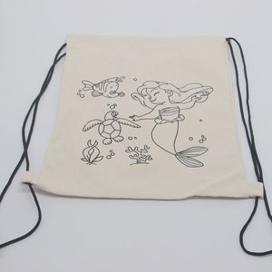 Children DIY Painting Your Own Colouring Cotton <strong>Canvas</strong> <strong>Back</strong> <strong>Pack</strong> Bag Drawstring Bag - Product Image 3