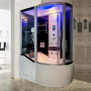 كابينة استحمام فاخرة مع حوض استحمام وإطار منزلق من الألومنيوم المصقول بتصميم مستطيل مربع وزجاج مقسّى - Product Image 2