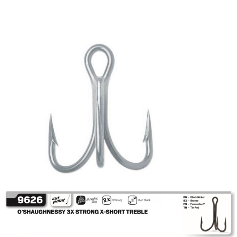 Wholesale VMC Treble Fish Hooks 3X Strong, Short Cut Point, Barbed, for Bait Fishing in Stream, River, Lake & Ocean - Size 5/0 Wholesale VMC Treble Fish Hooks 3X Strong, Short Cut Point, Barbed, for Bait Fishing in Stream, River, Lake & Ocean - Size 5/0