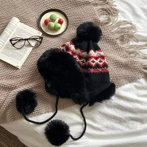 Bonnet tricoté chaud à doublure douce en vente en gros avec oreillettes Bonnets de <span class=keywords><strong>ski</strong></span> Sherpa Couverture péruvienne - Product Image 3