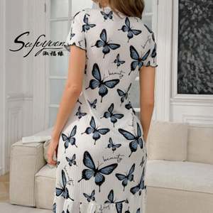 P-046 2025 Nueva Llegada Precio al por Mayor Pijama con Estampado de Mariposas para Mujer, Camisón Casual Dulce, Vestido de Noche para Mujer - Product Image 6