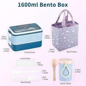 Juego de fiambrera Bento Rosa duradera, contenedores escolares a prueba de fugas con taza, cuchara, tenedor, paño de cocina para niñas, niños, adultos, adolescentes, sin BPA - Product Image 4