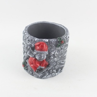 Petit pot de fleurs rond en ciment durable pour l'extérieur avec motif de bonhomme de neige et de cactus de Noël