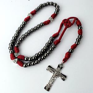 Cuentas de Metal negras para hombres, collar de aleación de Zinc resistente, con escudo cruzado de Israel, cordoncillo religioso y Catolico - Product Image 3