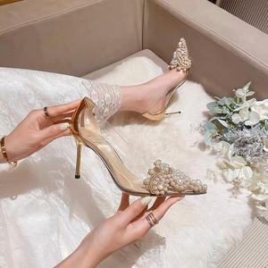 Nuevos Zapatos de Novia para Mujer, con Punta en Pico, Transparentes, con Pedrería, Tacones Finos, con Tira Delgada - Product Image 6