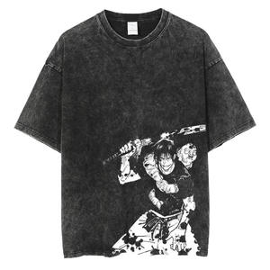 <span class=keywords><strong>T</strong></span>-Shirt Nera con Stampa <span class=keywords><strong>Anime</strong></span> Streetwear per Uomo, Maglietta Vintage Manga Harajuku con Grafica Gojo, Oversize con Effetto Acid Wash - Product Image 3