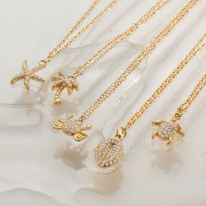 Collares de Moda Hawaiana de Verano, Joyería de Acero Inoxidable 316L, Chapado en Oro de 14k y 18k, Collar con Circonitas, para Mujer - Product Image 4